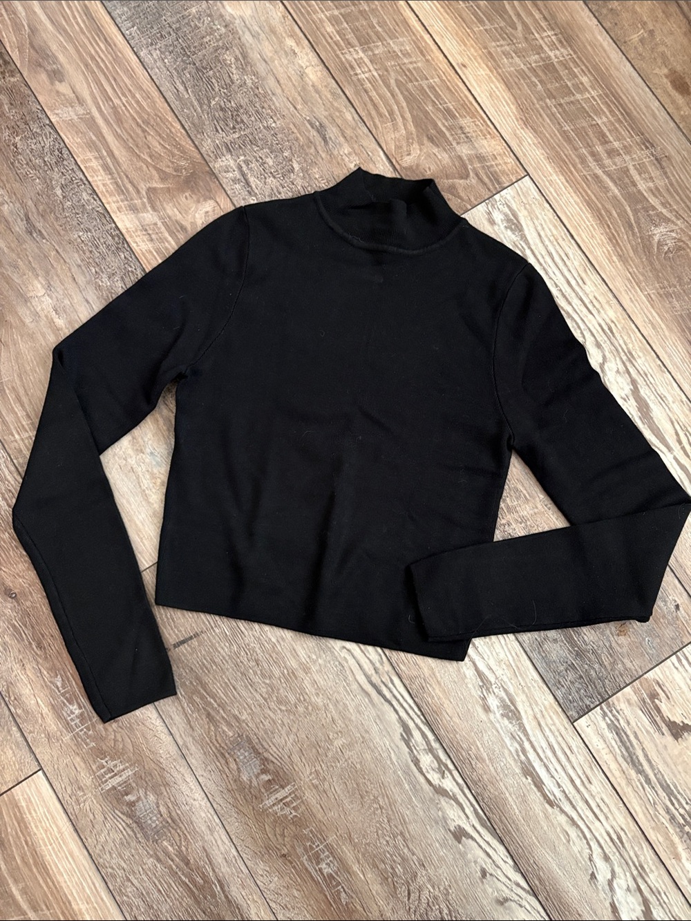 Black Mock Neck Cropped Long Sleeve Sweater Top